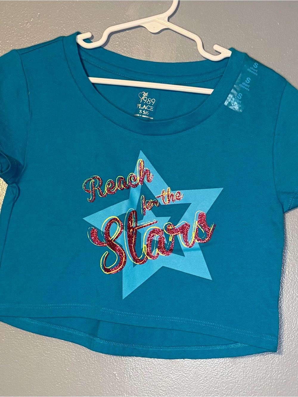 The Children's Place Teal Graphic Tee with Glittery Red-Pink Script